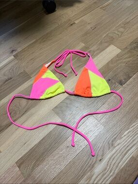Victoria's Secret Neon Colorblock Triangle Bikini Top - Pink/Orange/Yellow